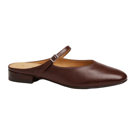 Womens Leather Mary Jane Mules – Pointed Toe Backless Flats