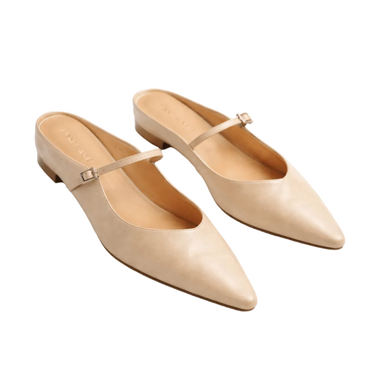 Womens Leather Mary Jane Mule Heels – Pointed Toe Low Block Heel Pumps